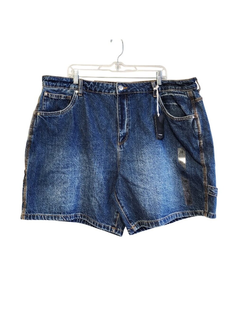 Cotton On Relaxed Fit Womens Denim Carpenter Shorts Lunar Blue Size 16